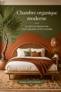 Chambre moderne avec une décoration organique et chaleureuse.