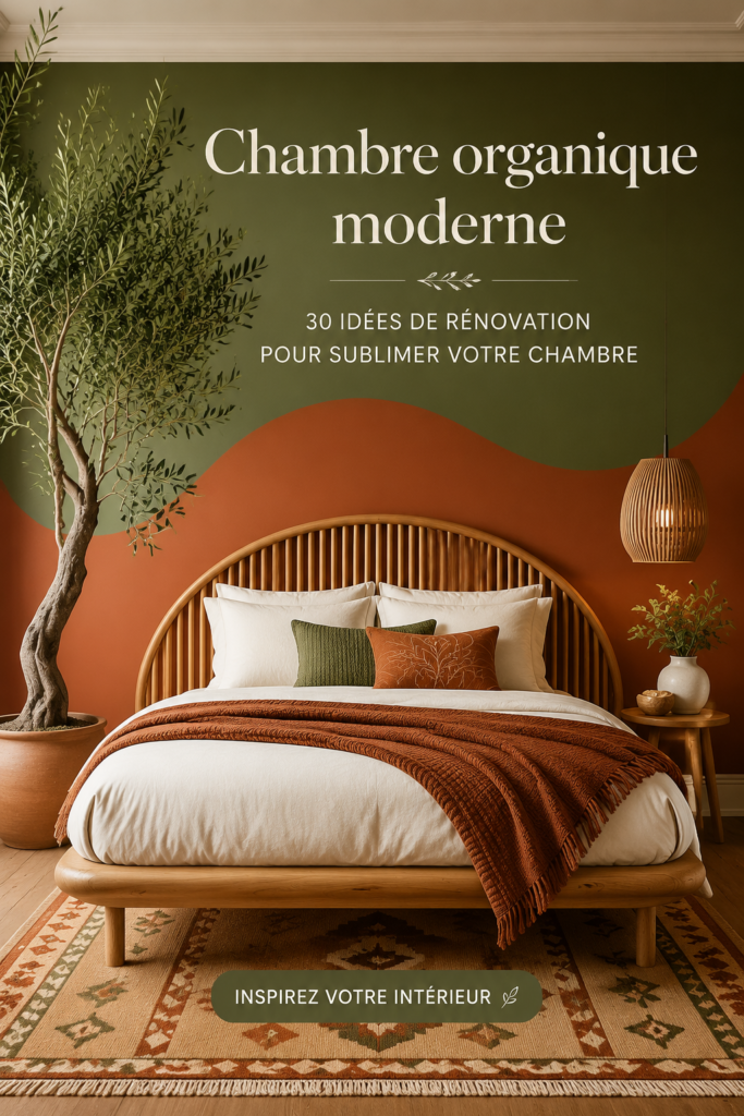 Chambre moderne avec une décoration organique et chaleureuse.