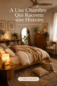 Chambre élégante avec des éléments décoratifs uniques qui racontent une histoire personnelle.