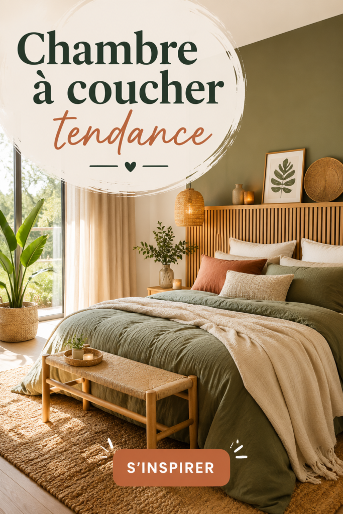 Chambre à coucher moderne avec une décoration tendance et accueillante.