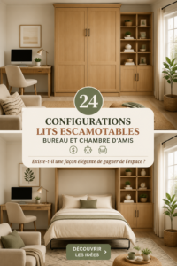 Chambre d'amis élégante avec lit escamotable et bureau intégré