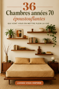 Chambre inspirée des années 70 avec des couleurs vives et des motifs rétro