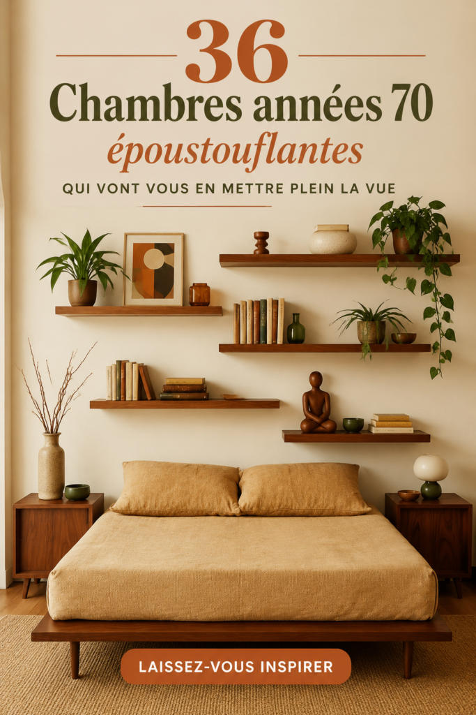 Chambre inspirée des années 70 avec des couleurs vives et des motifs rétro