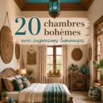 Chambre au style boho avec un éclairage suspendu chic