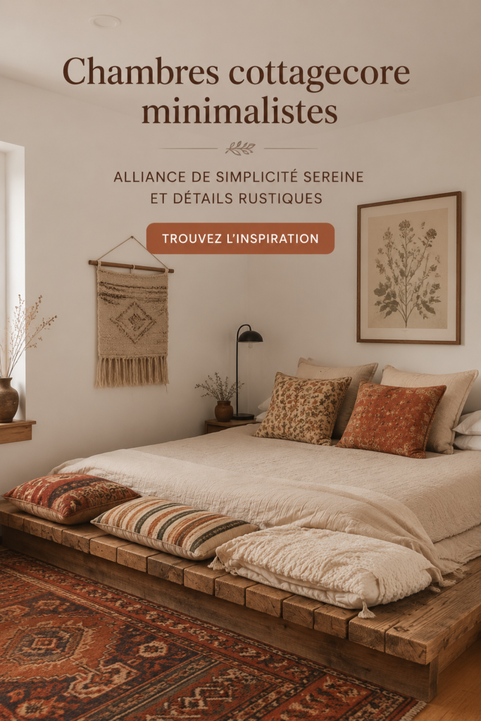 Chambre cottagecore minimaliste avec des éléments rustiques et une ambiance apaisante.