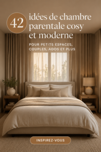 Chambre moderne et cosy avec décoration tendance et meuble pratique.