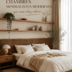 Une chambre moderne au design minimaliste avec des couleurs douces et épurées.