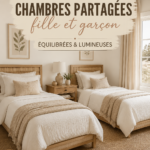 Chambre partagée accueillante et équilibrée entre garçon et fille