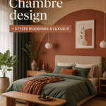 Chambre moderne décorée dans un style luxueux avec une palette de couleurs douces.
