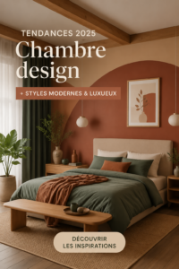 Chambre moderne décorée dans un style luxueux avec une palette de couleurs douces.