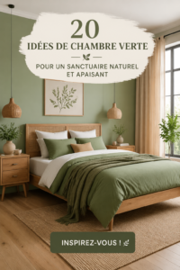 Une chambre décorée dans des tons de vert doux, créant une ambiance apaisante avec des plantes.
