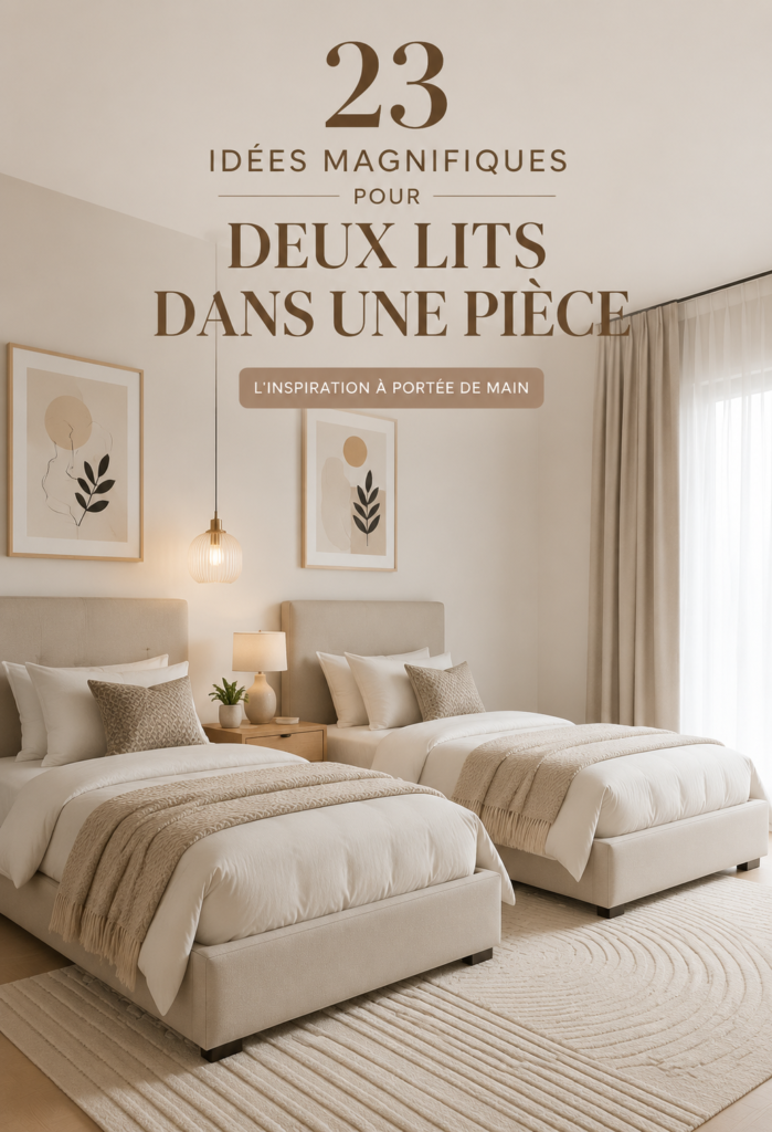 Design chaleureux d'une chambre avec deux lits, optimisée pour l'espace