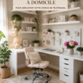 Espace de bureau à domicile bien aménagé avec plantes et décorations inspirantes.