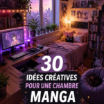 Chambre manga décorée avec des posters et des livres