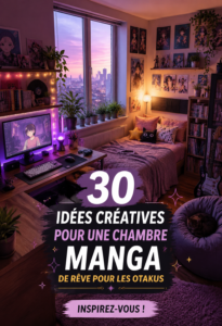 Chambre manga décorée avec des posters et des livres