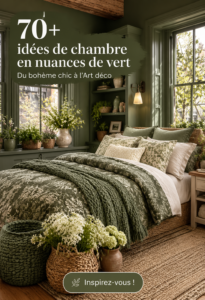 Chambre élégante décorée avec des nuances de vert apaisantes