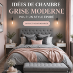 Chambre moderne décorée en gris avec des touches de couleurs douces.