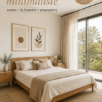 Chambre minimaliste moderne avec des lignes épurées et des tons neutres.