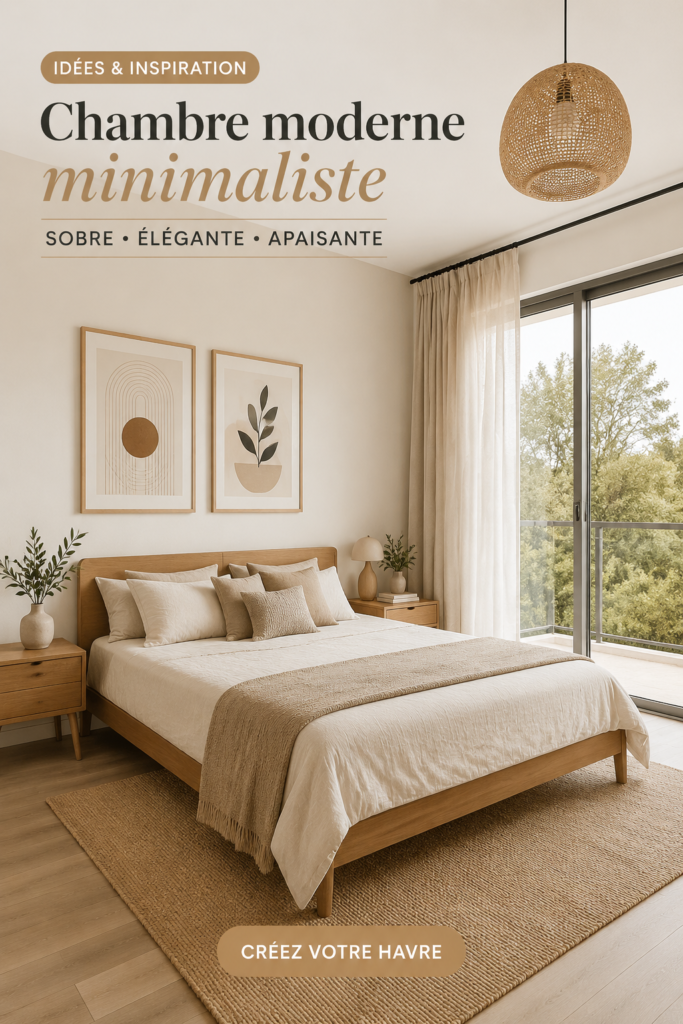 Chambre minimaliste moderne avec des lignes épurées et des tons neutres.
