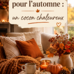 Intérieur cosy avec décoration automnale, coussins et bougies