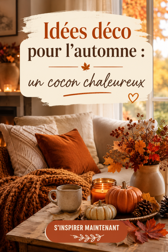 Intérieur cosy avec décoration automnale, coussins et bougies