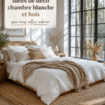 Une chambre lumineuse avec décoration blanche et bois, offrant une atmosphère paisible.