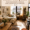 Un salon moderne et chaleureux optimisé pour un petit espace.
