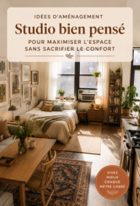 Un salon moderne et chaleureux optimisé pour un petit espace.