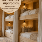 Image de lits superposés colorés et ludiques dans une chambre d'enfants.