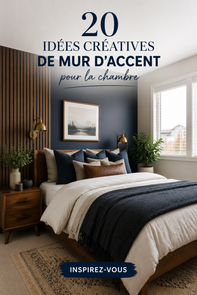 Une chambre avec un mur accent créatif en couleur pastel et éléments décoratifs.