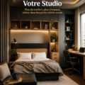 Studio aménagé de manière fonctionnelle et esthétique, optimisé pour le gain de place.