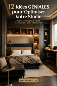 Studio aménagé de manière fonctionnelle et esthétique, optimisé pour le gain de place.