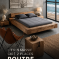 Lit pin massif ciré, élégant et chaleureux dans une chambre moderne