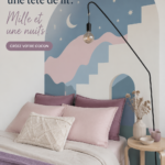 Tête de lit stylée réalisée avec du papier peint coloré et moderne