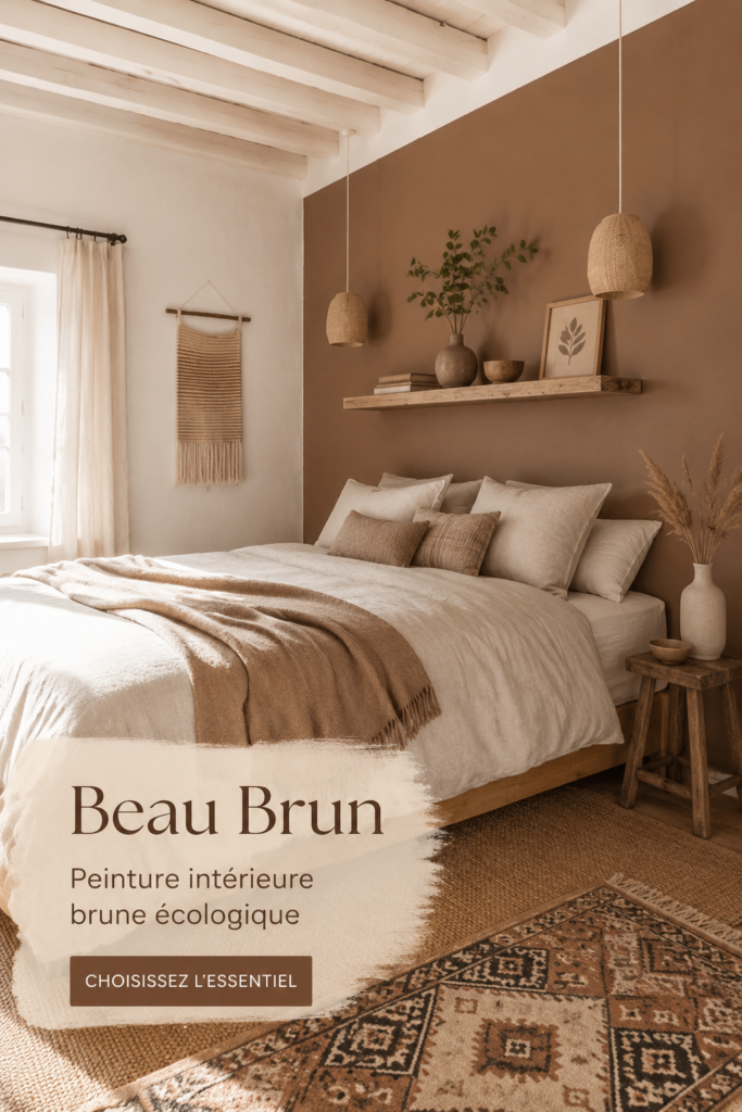 Intérieur moderne avec peinture brune chaleureuse et écologique.