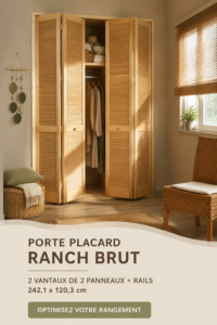 Porte placard RANCH BRUT en bois brut avec deux vantaux dans un intérieur moderne.