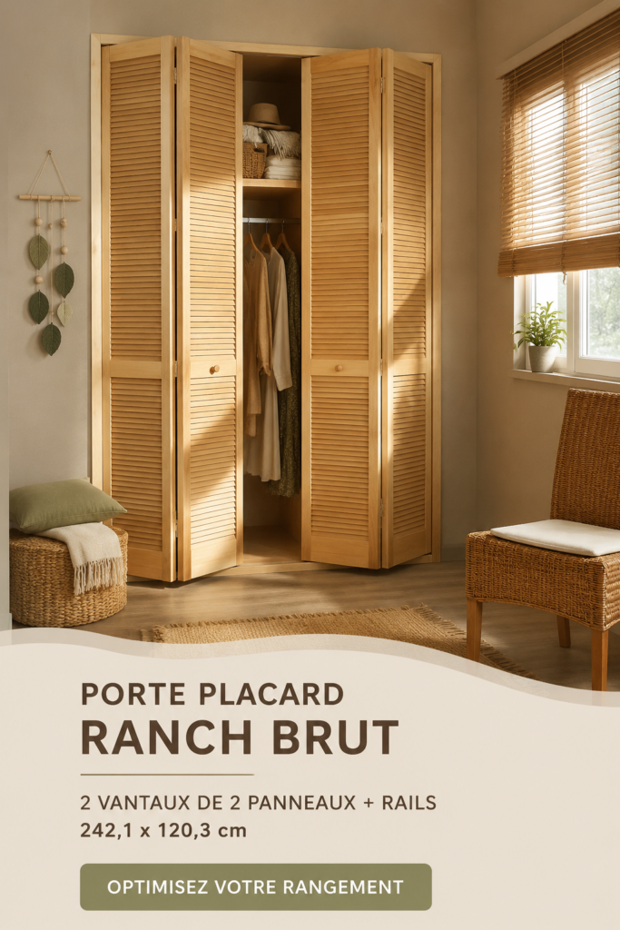 Porte placard RANCH BRUT en bois brut avec deux vantaux dans un intérieur moderne.