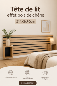 Tête de lit en bois de chêne dans une chambre élégante et chaleureuse
