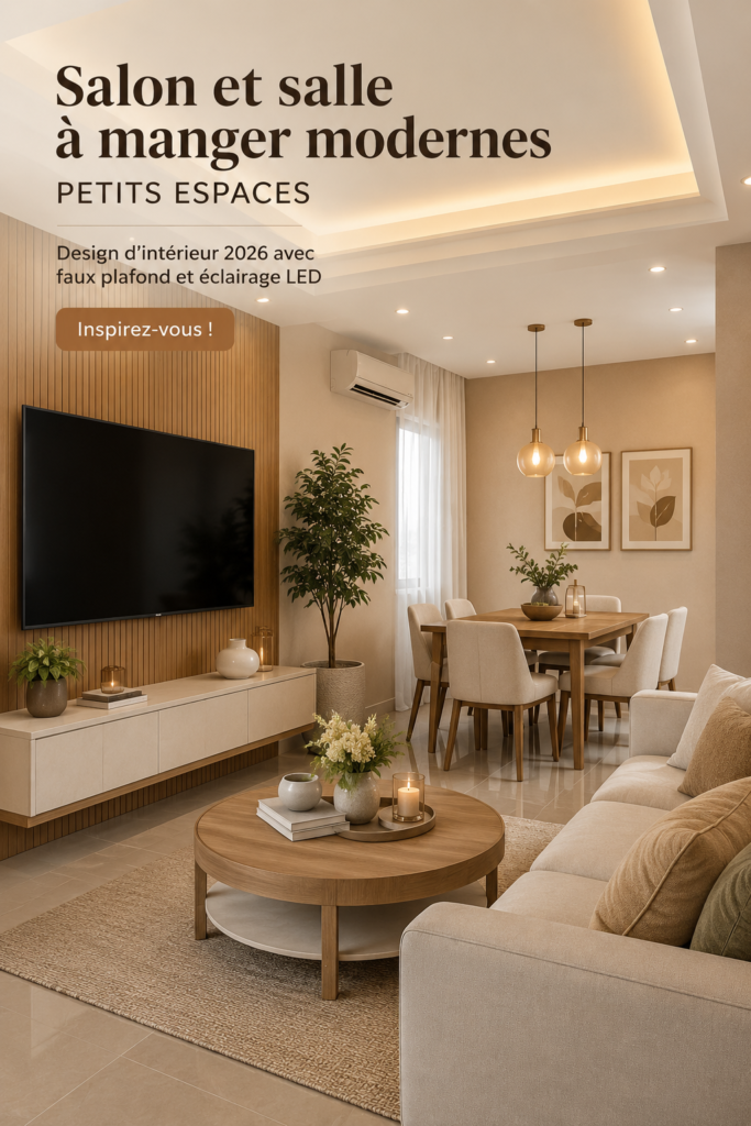 Aménagement moderne d'un petit salon avec faux plafond et éclairage LED
