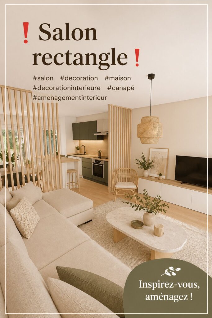 Salon rectangulaire bien aménagé avec des meubles modernes et lumineux