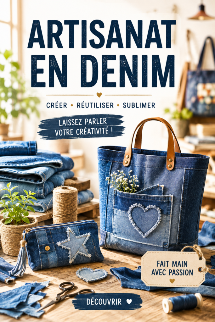 Un coussin en denim sur un canapé moderne, ajoutant une touche artisanale à la décoration intérieure.