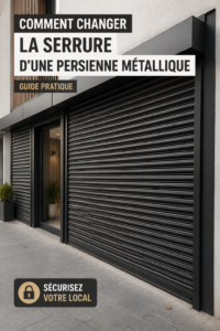 Serrure de persienne métallique à remplacer, mettant en avant un mécanisme de sécurité moderne.