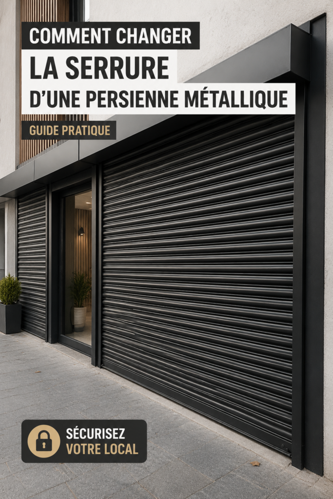 Serrure de persienne métallique à remplacer, mettant en avant un mécanisme de sécurité moderne.