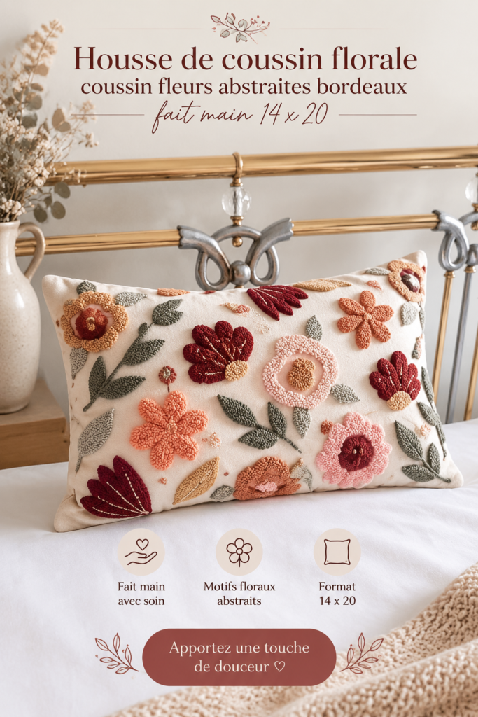 Housse de coussin florale aux motifs abstraits dans un salon moderne.