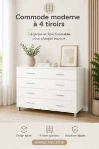Commode HOMCOM blanche moderne avec quatre tiroirs dans un intérieur chaleureux