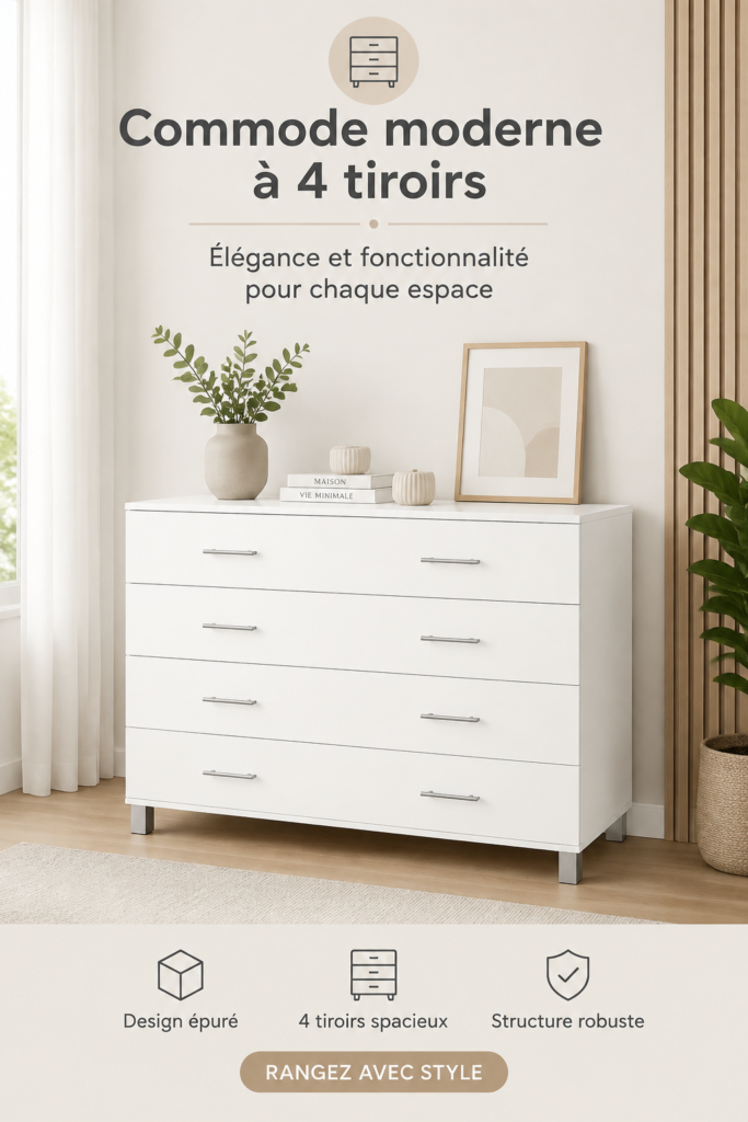 Commode HOMCOM blanche moderne avec quatre tiroirs dans un intérieur chaleureux