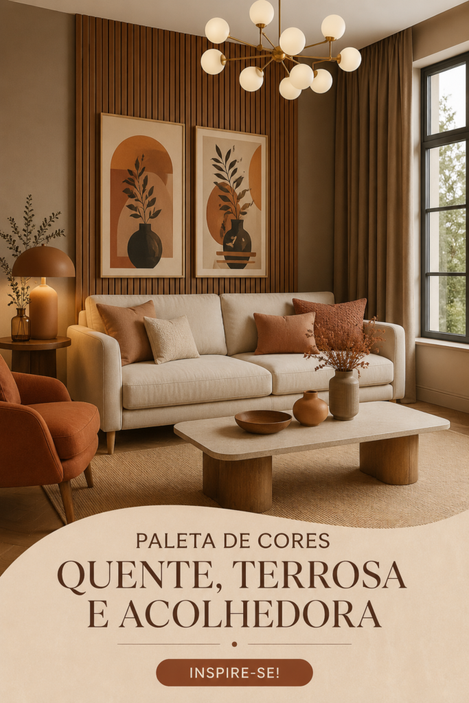 Intérieur décoré avec des couleurs terreuses chaudes, créant une ambiance accueillante.