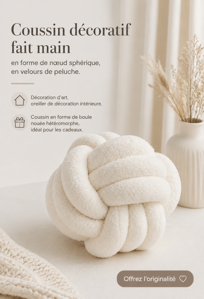 Coussin en velours décoratif en forme de nœud sur un canapé confortable.