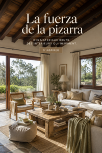 Détails d'une décoration intérieure moderne avec une finition en ardoise.