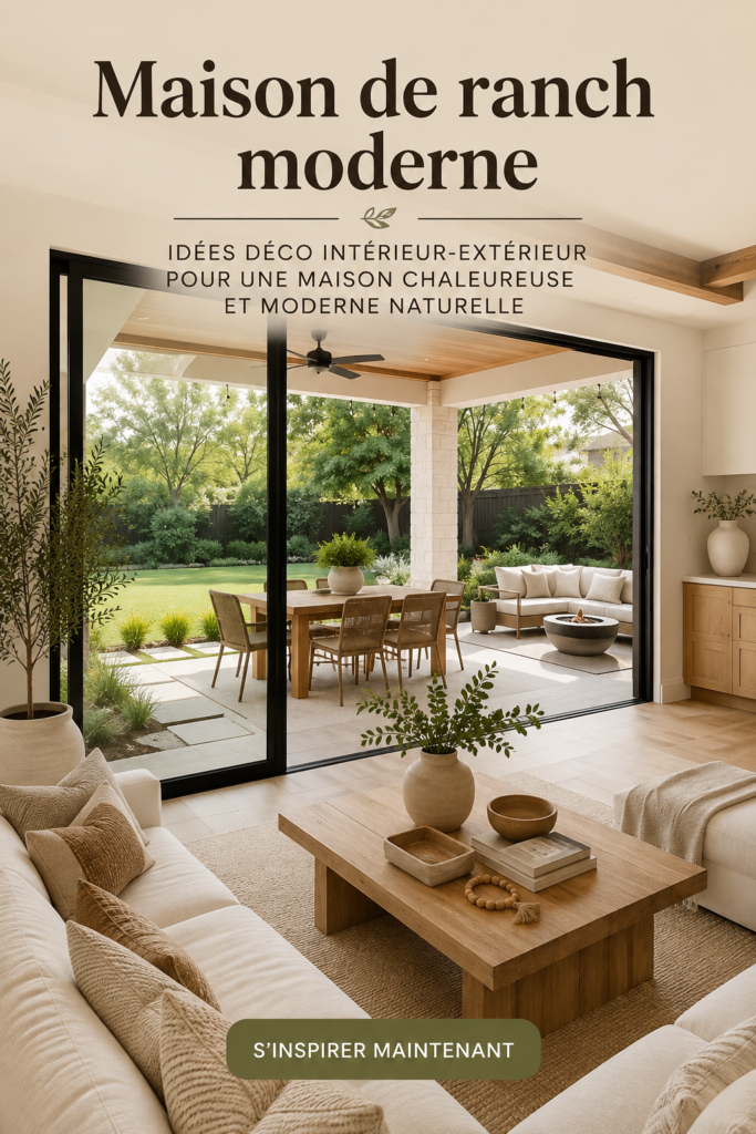 Salon moderne en style ranch avec des éléments naturels